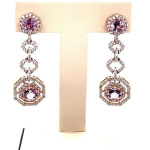 FARA Rose Gold‎ Plate over Sterling Silver, White Zircon & Amethyst Earrings 188